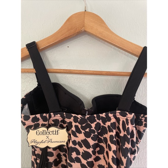 Collectif X Playful Promises Leopard Skirted Swimsuit Pin Up Rockabilly Sz 4, Xs - Picture 10 of 13